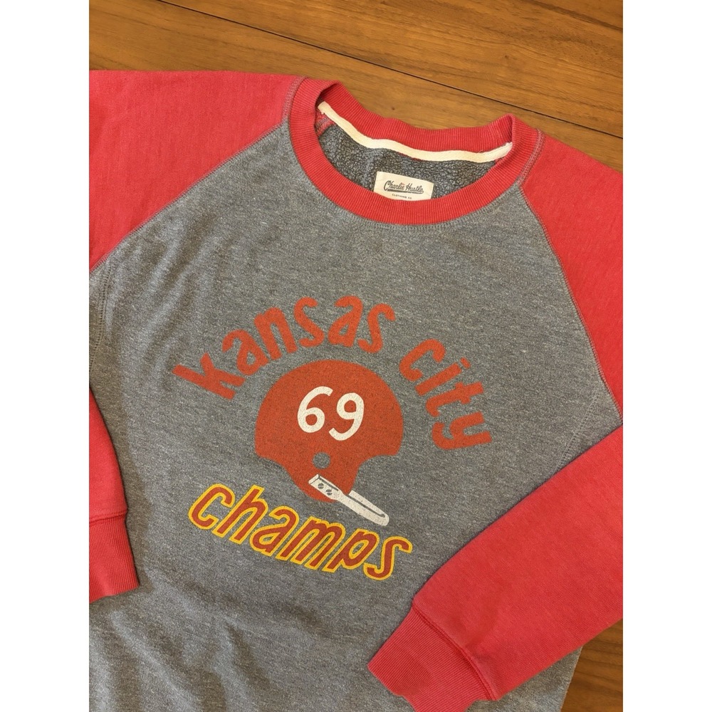 Kansas City Chiefs Charlie Hustle 69 Champs Sweatshirt Mens L USA Made Raglan